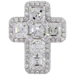 White Gold 2.68 Carats Asscher Cut and Round Brilliant Diamonds Gold Cross 9