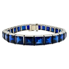 27.50 Carats Natural Sapphire and Platinum Line Bracelet
