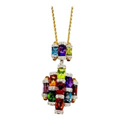 Bellarri Multi Gemstone and Diamond 18K Yellow Gold Pendant Necklace