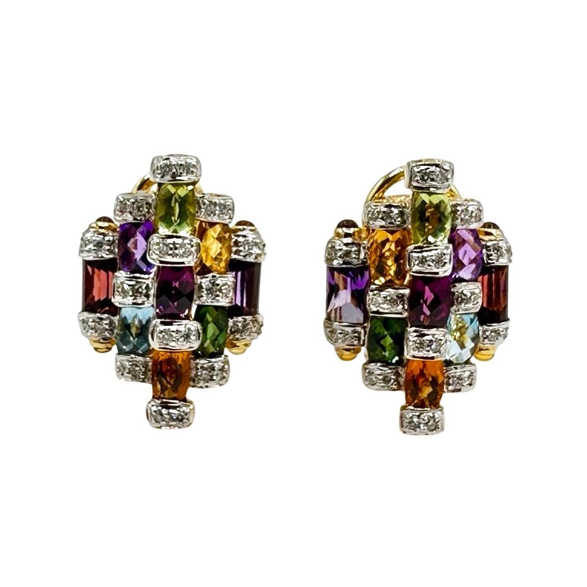 Bellarri Ohrringe aus 18 Karat Gelbgold mit mehreren Edelsteinen und Diamanten im Angebot