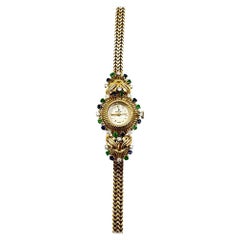 Vintage Ladies Rolex w/ Diamond Sapphire & Emerald in 18K w/ Clips