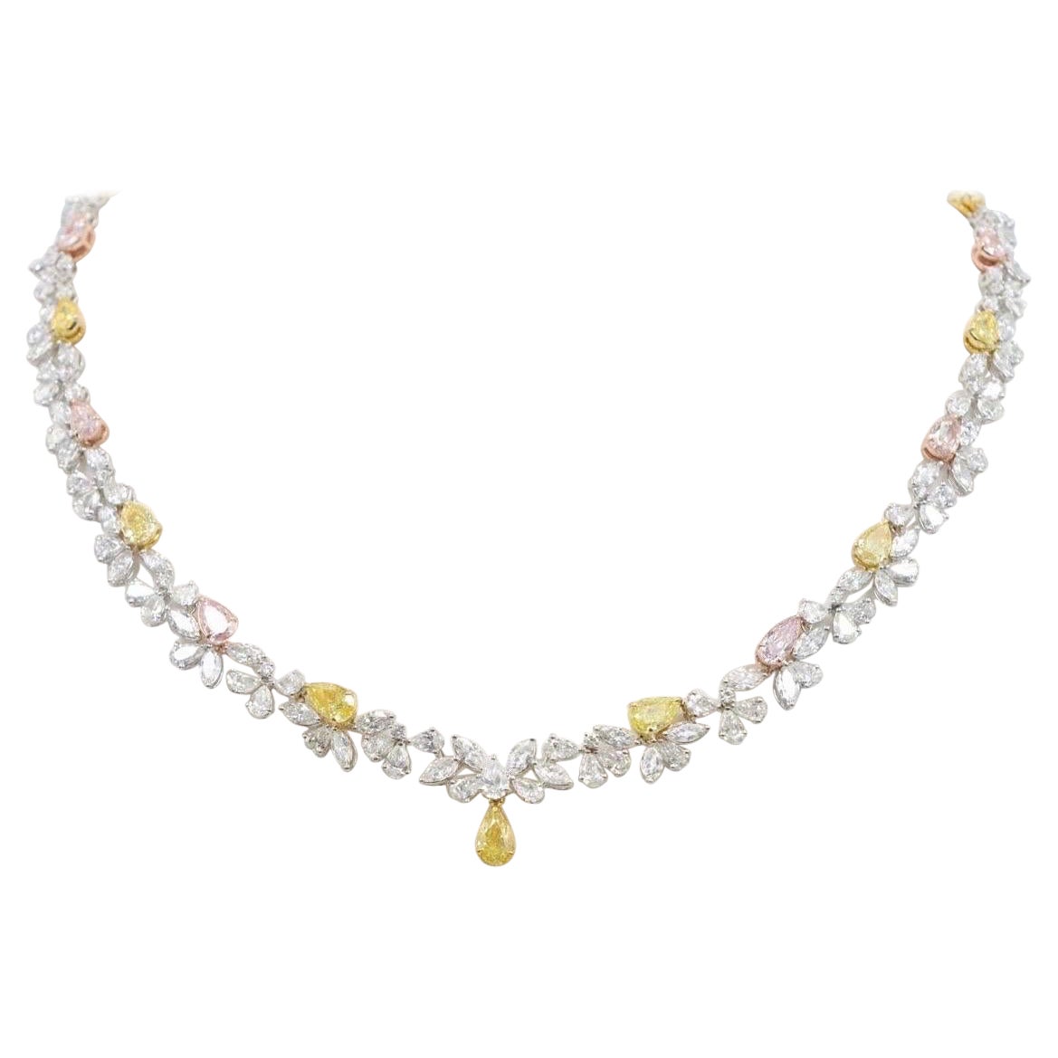Emilio Jewelry Gia Certified 29.00 Carat Fancy Pink And Yellow Diamond Necklace