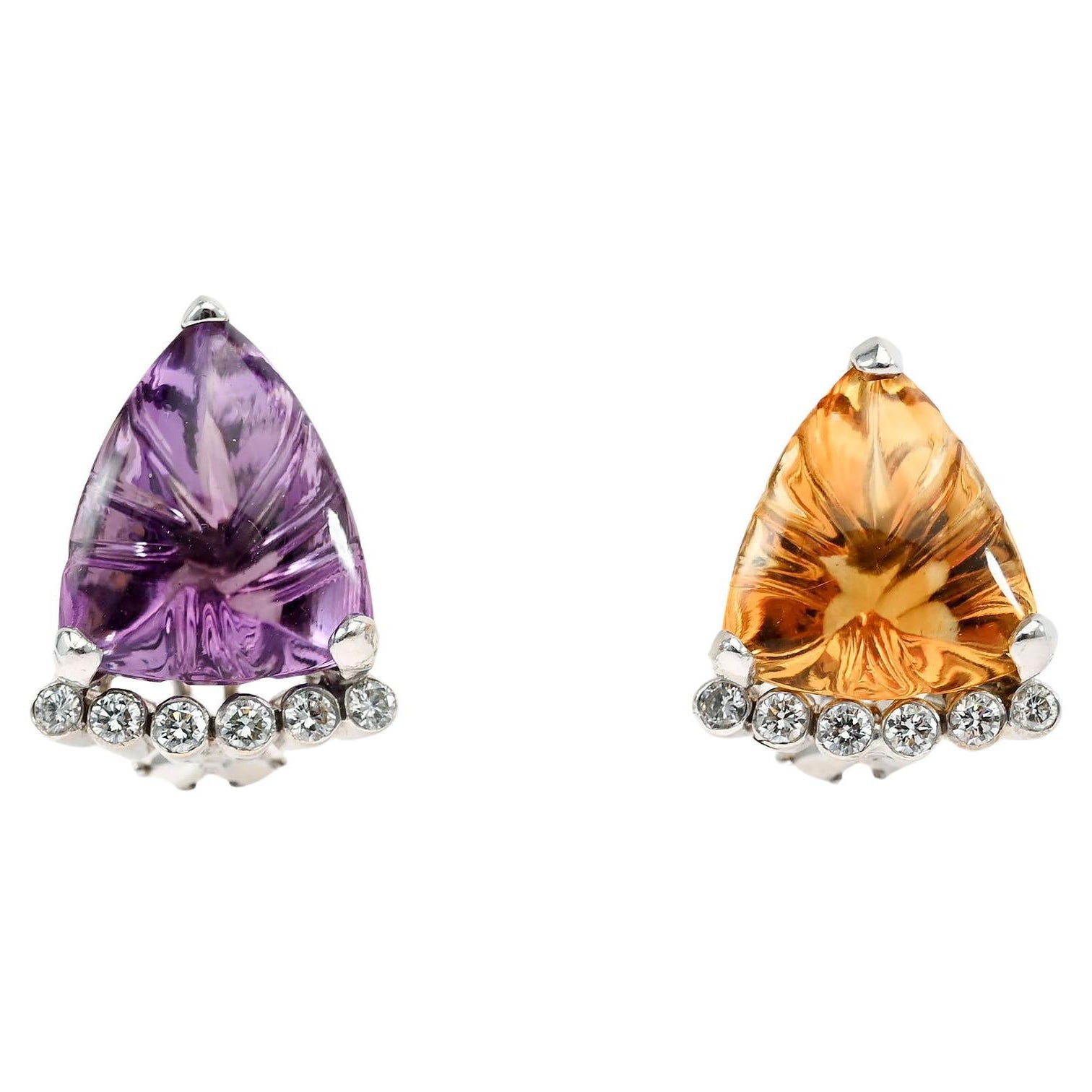 Cellino Fraternal Twins Amethyst and Citrine Earrings