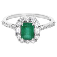 0,87 Ct. Esmeralda zambiana Anillo de cóctel 0,58 qt. Diamante SI/H Oro Blanco 14 Quilates