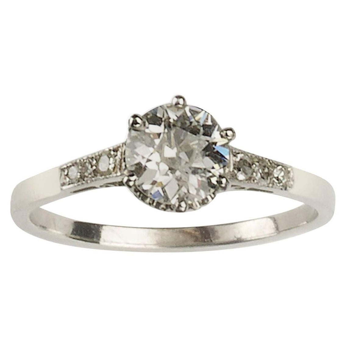 Art Deco Single Stone Diamond and Platinum Ring, 0.84 Carat, circa 1930