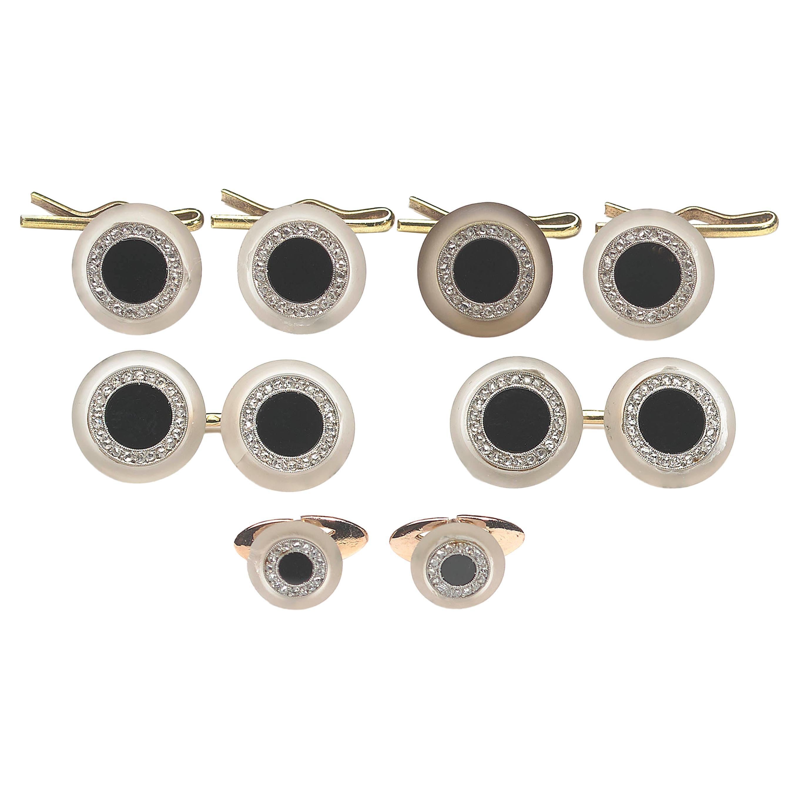 Georges Thibault French Art Deco Onyx, Diamond, Rock Crystal Dress-Set