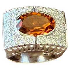 Anillo Oro Blanco 18 K Madeira Citrino y Diamantes