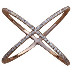 14k Yellow Gold Cross Ring Natural Pave Diamond Ring Unique Gift For Women.
