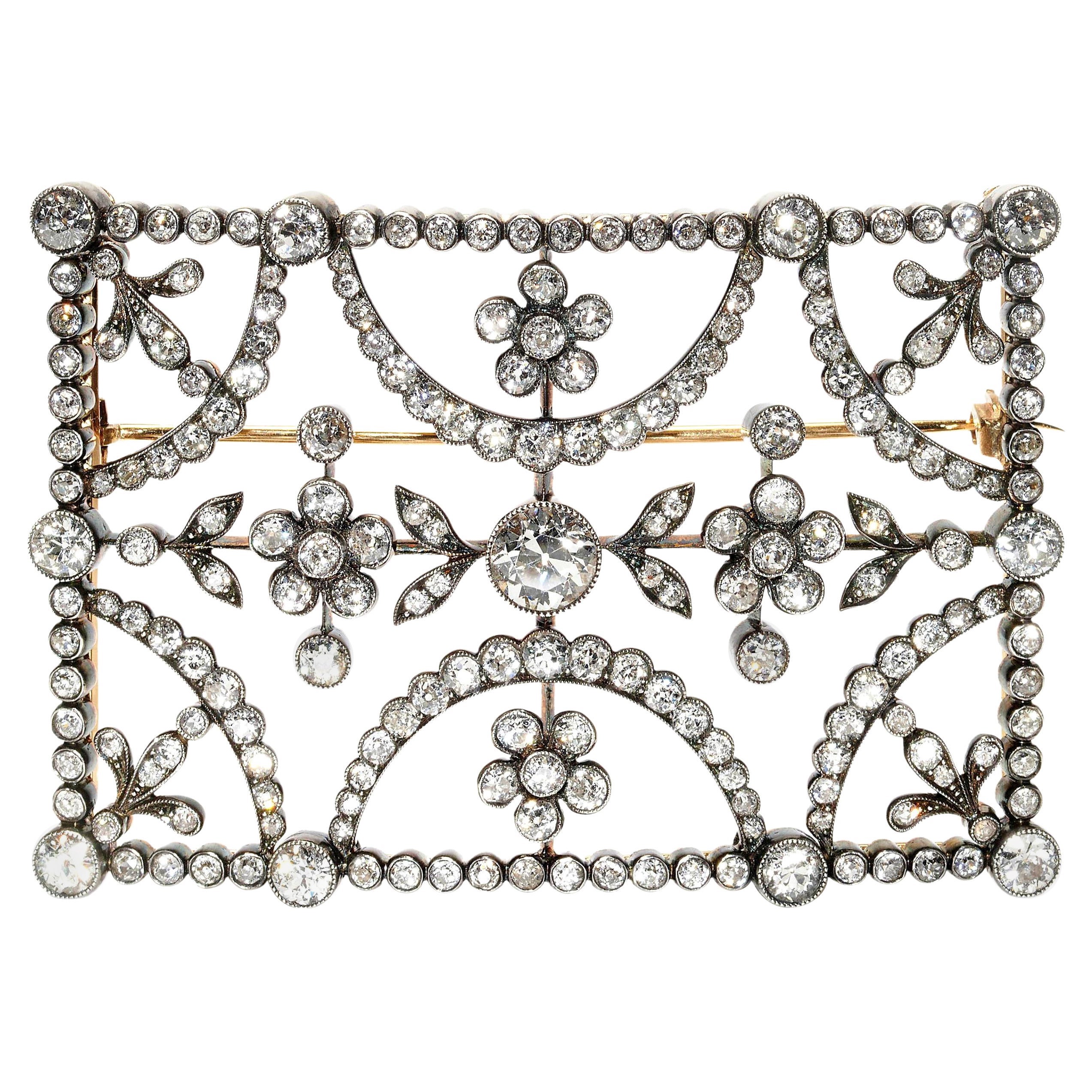 Antique Diamond and Silver Upon Gold Buckle Brooch, circa 1890