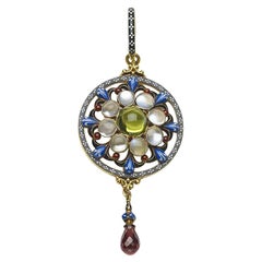 Giuliano Enamel, Peridot, Moonstone, Garnet and Gold Pendant, circa 1885