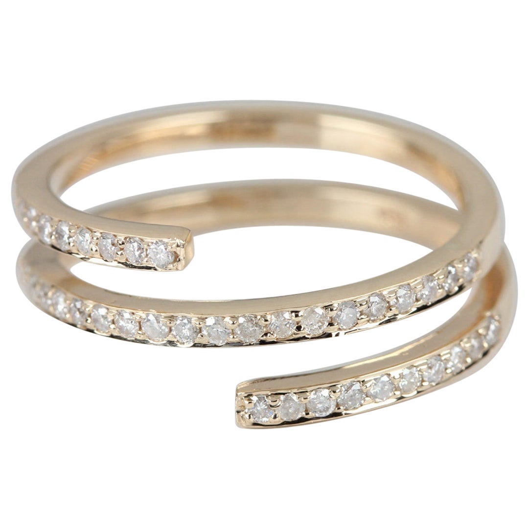 14k Yellow Gold Natural Pave Diamond Ring Unique Spiral Ring For Wedding Gift.
