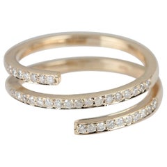 14k Yellow Gold Natural Pave Diamond Ring Unique Spiral Ring For Wedding Gift.