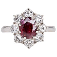 Modern Ruby Diamonds 18 Karat White Gold Cluster Ring