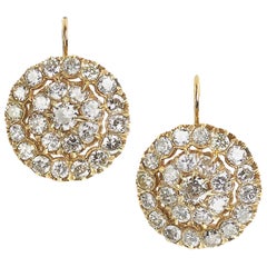 Portuguese Diamond and Gold Cluster Earrings, 4.50 Carats