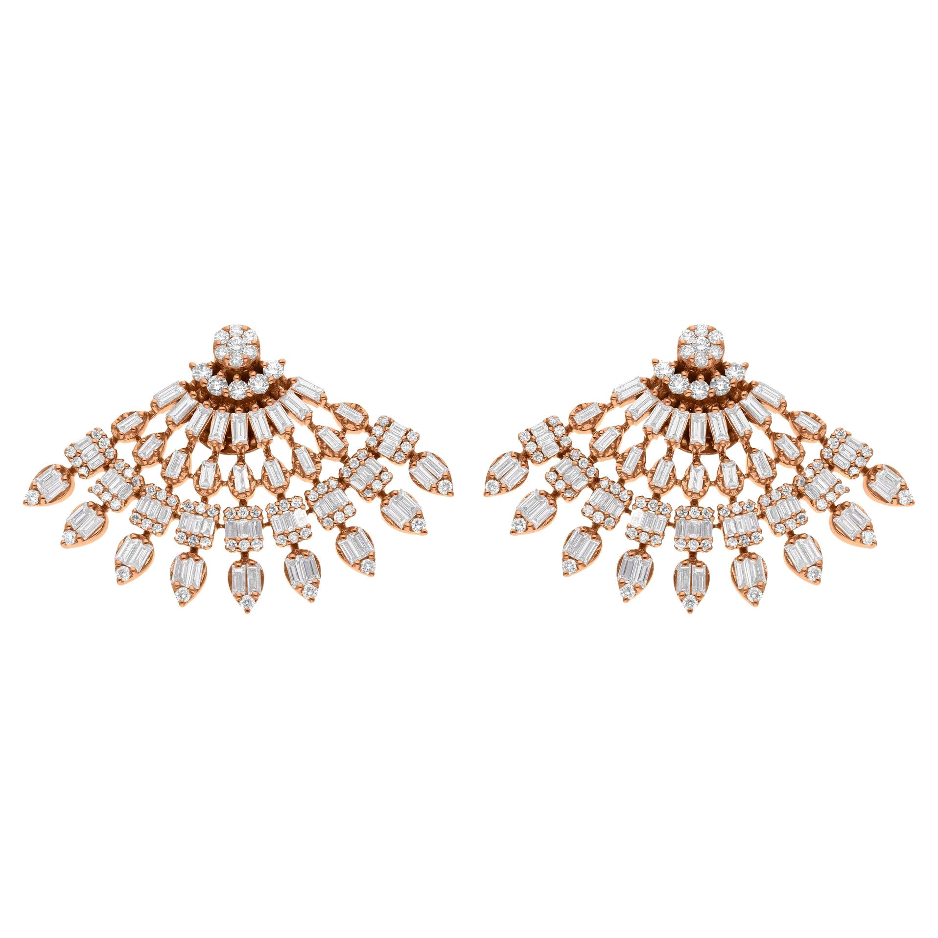 2.25 Carat SI Clarity HI Color Baguette Diamond Fine Earrings 18 Karat Rose Gold