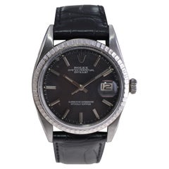 Rolex Oyster Perpetual Datejust avec rare cadran noir d'origine d'usine 1960's