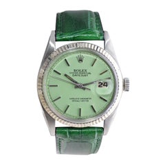 Rolex Edelstahl Perpetual Datejust mit maßgefertigtem grünem Zifferblatt 1970er Jahre