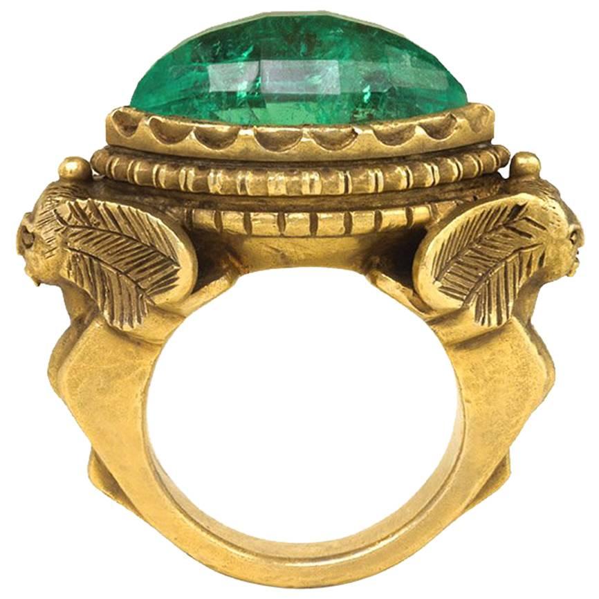Marcus & Co. Egyptian Revival Emerald Gold Poison Ring
