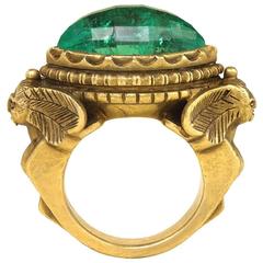 Antique Marcus & Co. Egyptian Revival Emerald Gold Poison Ring