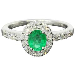 Oval Emerald Diamond Halo White Gold Engagement Ring 2