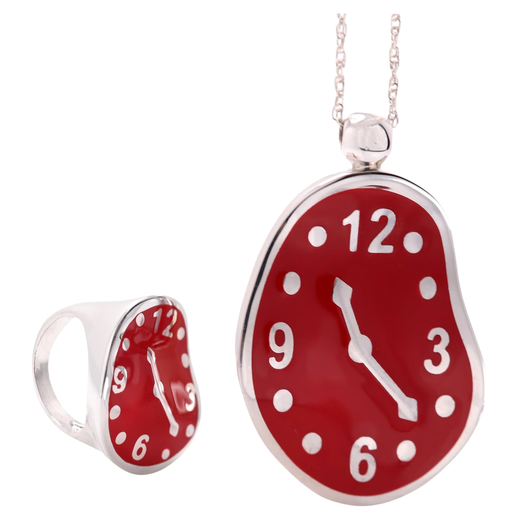 Melting Clock Set Art Dali Inspired Jewelry Sterling Silver 925 Art Jewelry