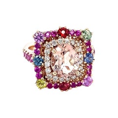 Anillo de cóctel de oro rosa con zafiro y diamantes Morganita de 3.80 quilates