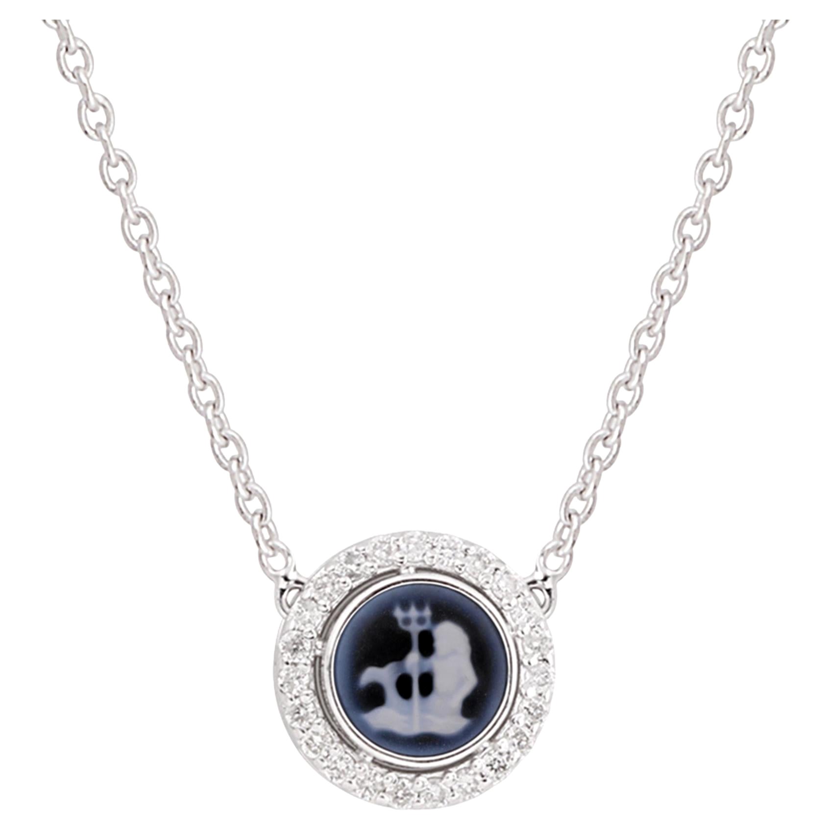 Aquarius Zodiac Sign H/SI Pave Diamond Pendant 14k White Gold Necklace 1.03 Tcw