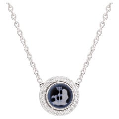 Aquarius Zodiac Sign H/SI Pave Diamond Pendant 14k White Gold Necklace 1.03 Tcw