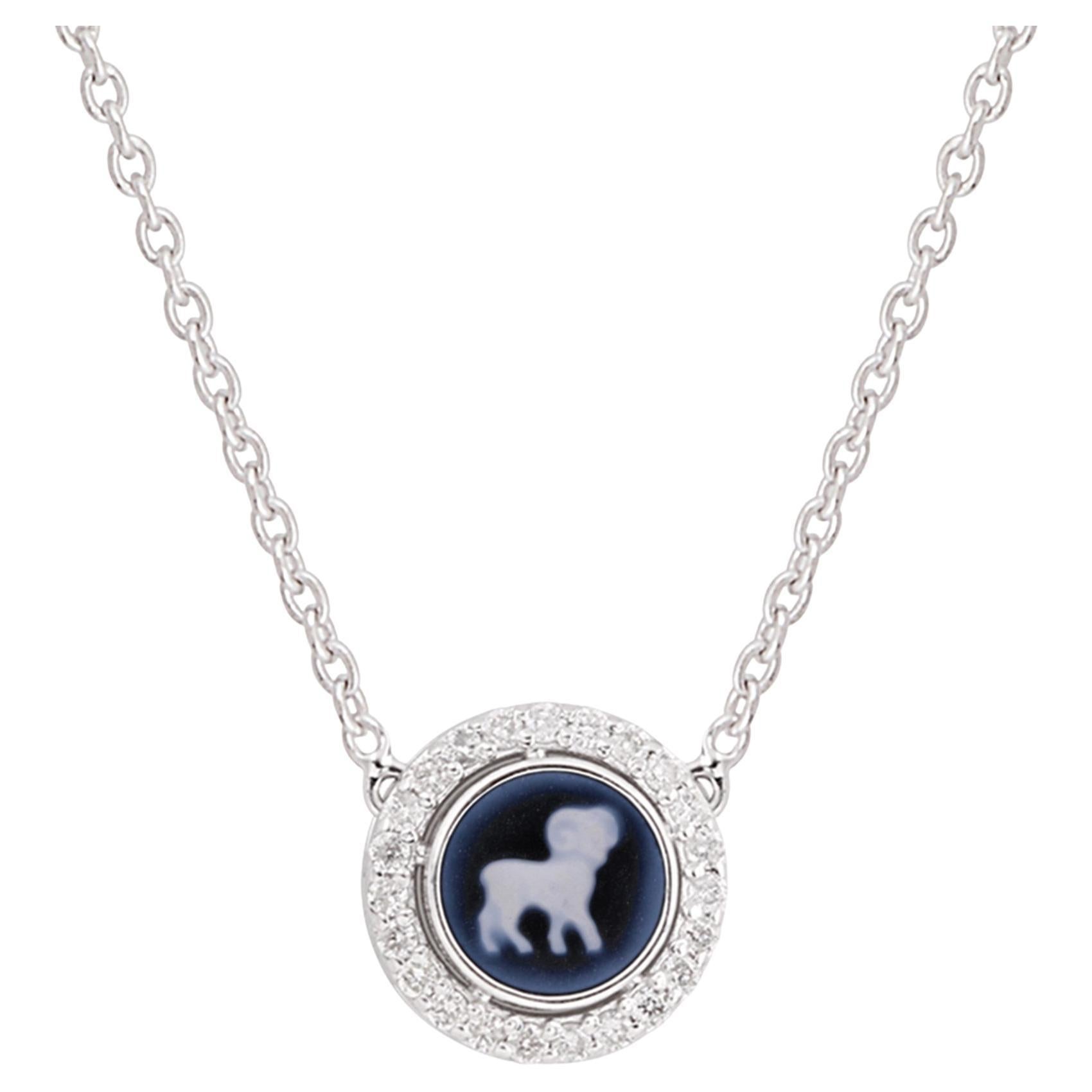 Aries Horoscope Sign H/SI Pave Diamond Pendant 14k White Gold Necklace 1.12 Tcw For Sale