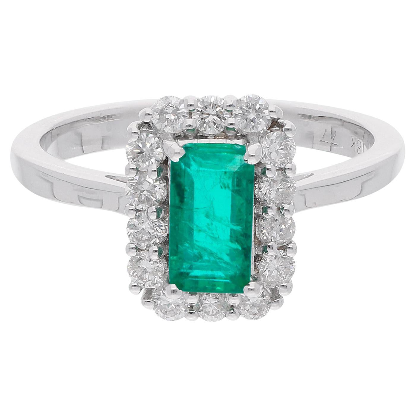 1.04 Carat Emerald Ring 0.43 Ct SI Clarity HI Color Diamond 18 Karat White Gold