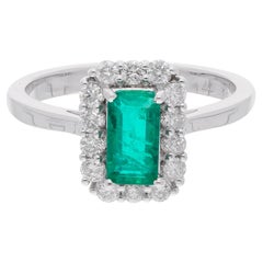1.04 Carat Emerald Ring 0.43 Ct SI Clarity HI Color Diamond 18 Karat White Gold