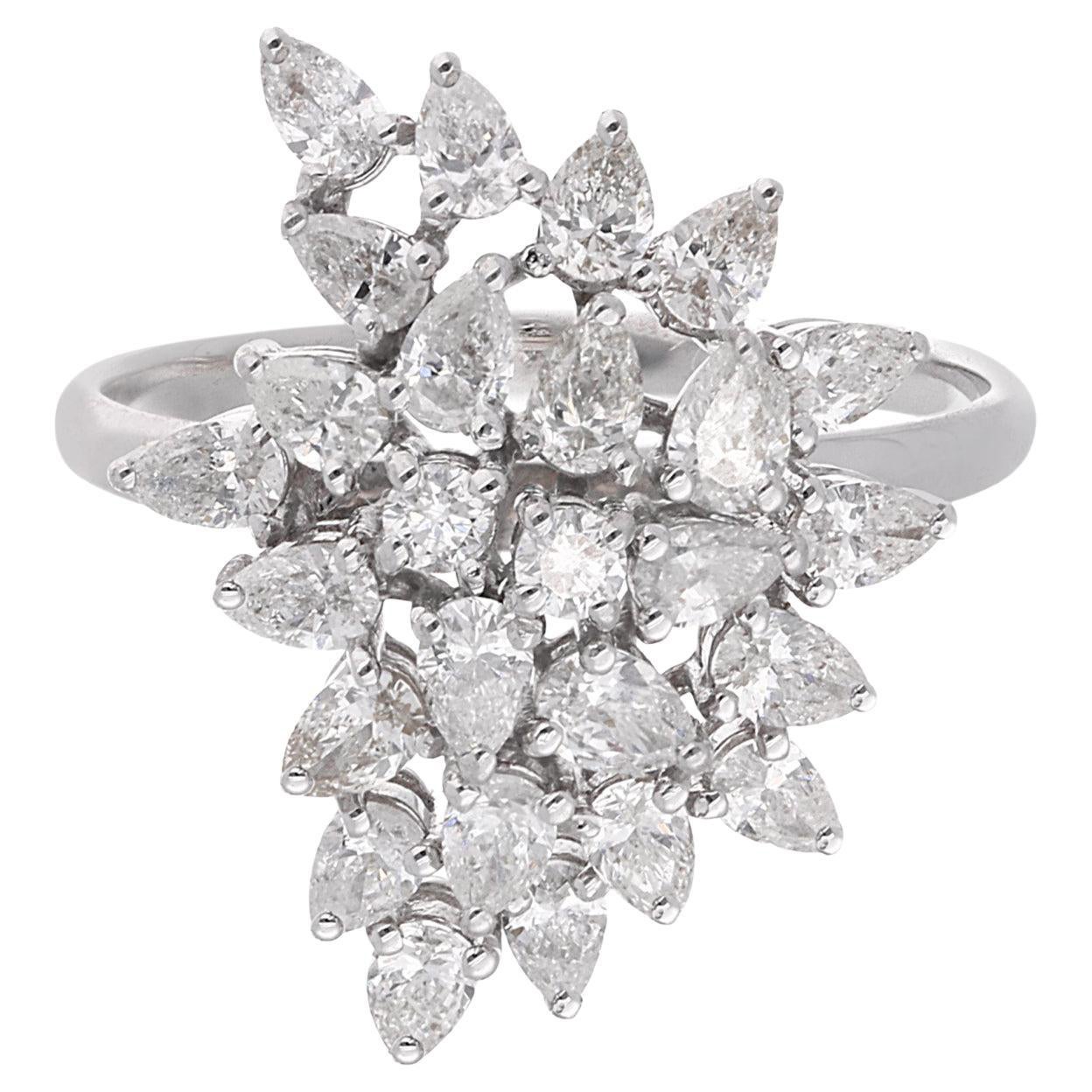 Real 1.46 Ct SI/H Pear Round Brilliant Diamond Ring 18 Karat White Gold Jewelry For Sale