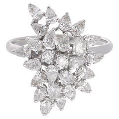 Real 1.46 Ct SI/H Pear Round Brilliant Diamond Ring 18 Karat White Gold Jewelry