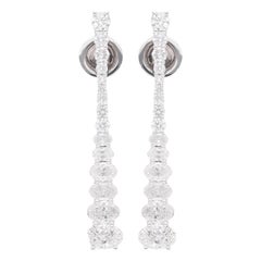 Pendants d'oreilles en or blanc 18 carats avec diamants ovales et ronds gradués SI/H de 3,37 carats
