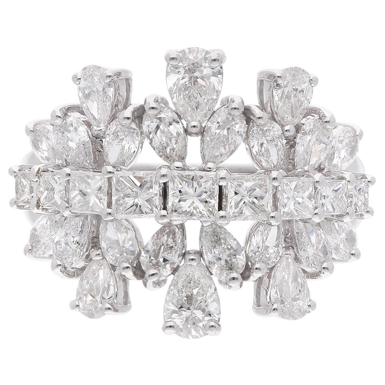 2.45 Carat SI/HI Princess Cut Diamond Cocktail Ring 18 Karat White Gold Jewelry