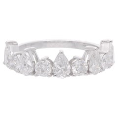 Bague demi-anneau en or blanc 18 carats avec diamant rond poire de 1,69 carat de pureté SI de couleur hi-colore