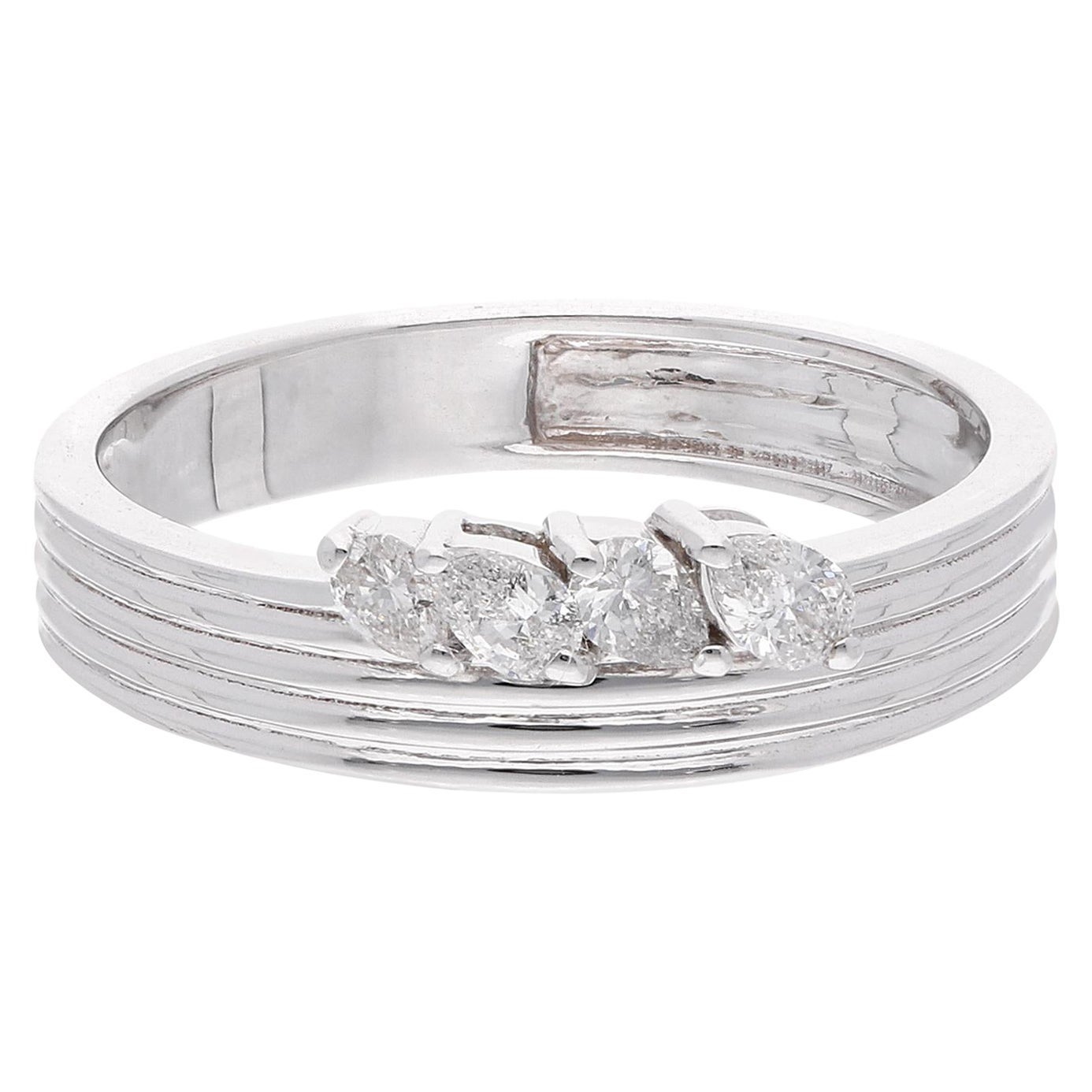 Natural 0.26 Carat SI/H Pear Brilliant Diamond Multi Band Ring 18k White Gold