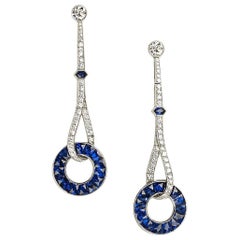 Modern Sapphire, Diamond and Platinum Drop Earrings