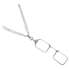 Durand & Co. Art Deco Diamond Pearl And Platinum Lorgnette And Chain, Circa 1930