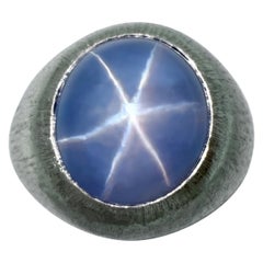 17 Karat Seltener Vintage Buccellati Blauer Stern Saphir Platin Dome Signet Ring