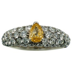 1.07ct Natural Fancy Vivid Orange Yellow Pear Diamond 18k White Gold Pave Ring