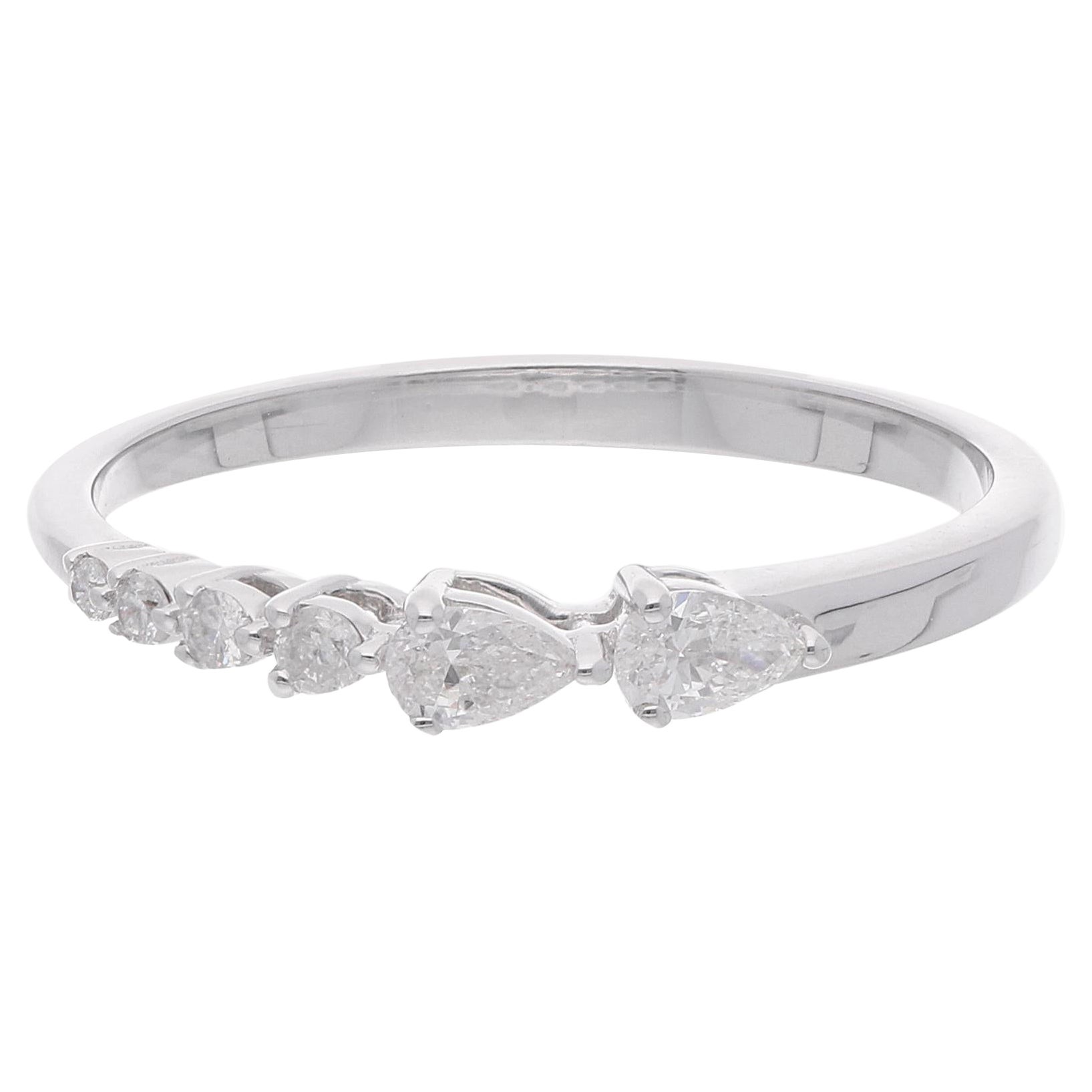 0.25 Carat Pear Round Diamond Band Ring 18 Karat White Gold Handmade Jewelry