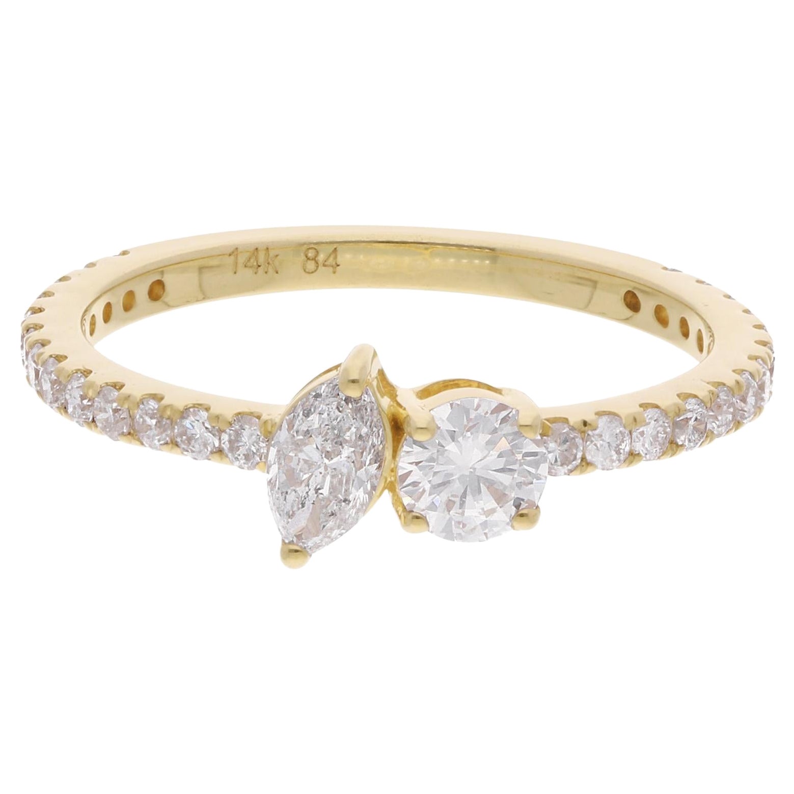 0.75 Carat Si Clarity Hi Color Marquise Round Diamond Ring 14 Karat Yellow Gold