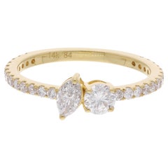 0,75 Karat Si Clarity Hi Color Marquise Runder Diamantring 14 Karat Gelbgold