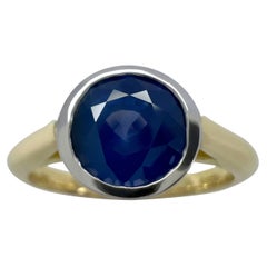 2.05ct Purplish Blue Ceylon Sapphire Round 18k Gold Bezel Rubover Solitaire Ring