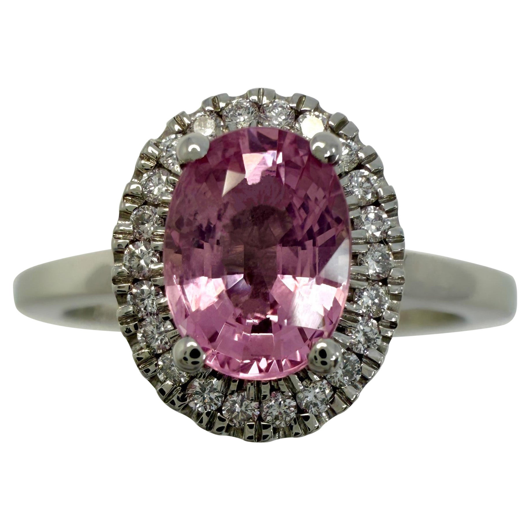 1.32ct Oval Cut Vivid Pink Mahenge Spinel & Diamond Platinum Halo Ring