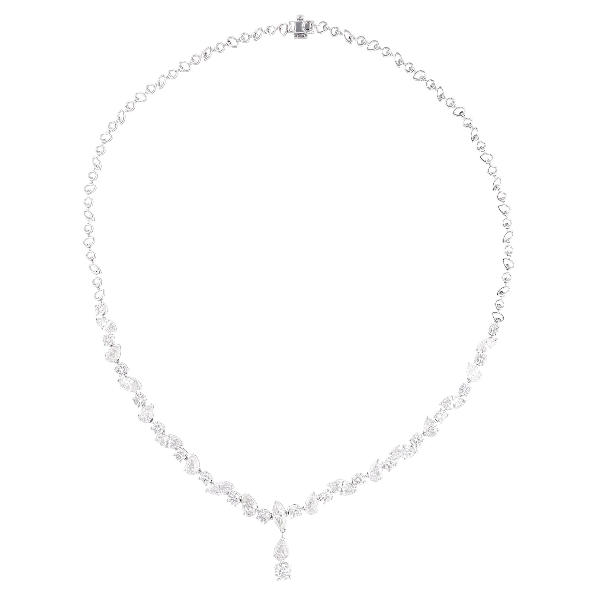 10.60 Carat SI Clarity HI Color Diamond Necklace 18 Karat White Gold Jewelry