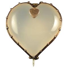 Antique Victorian Chalcedony Gold Heart Brooch circa 1900