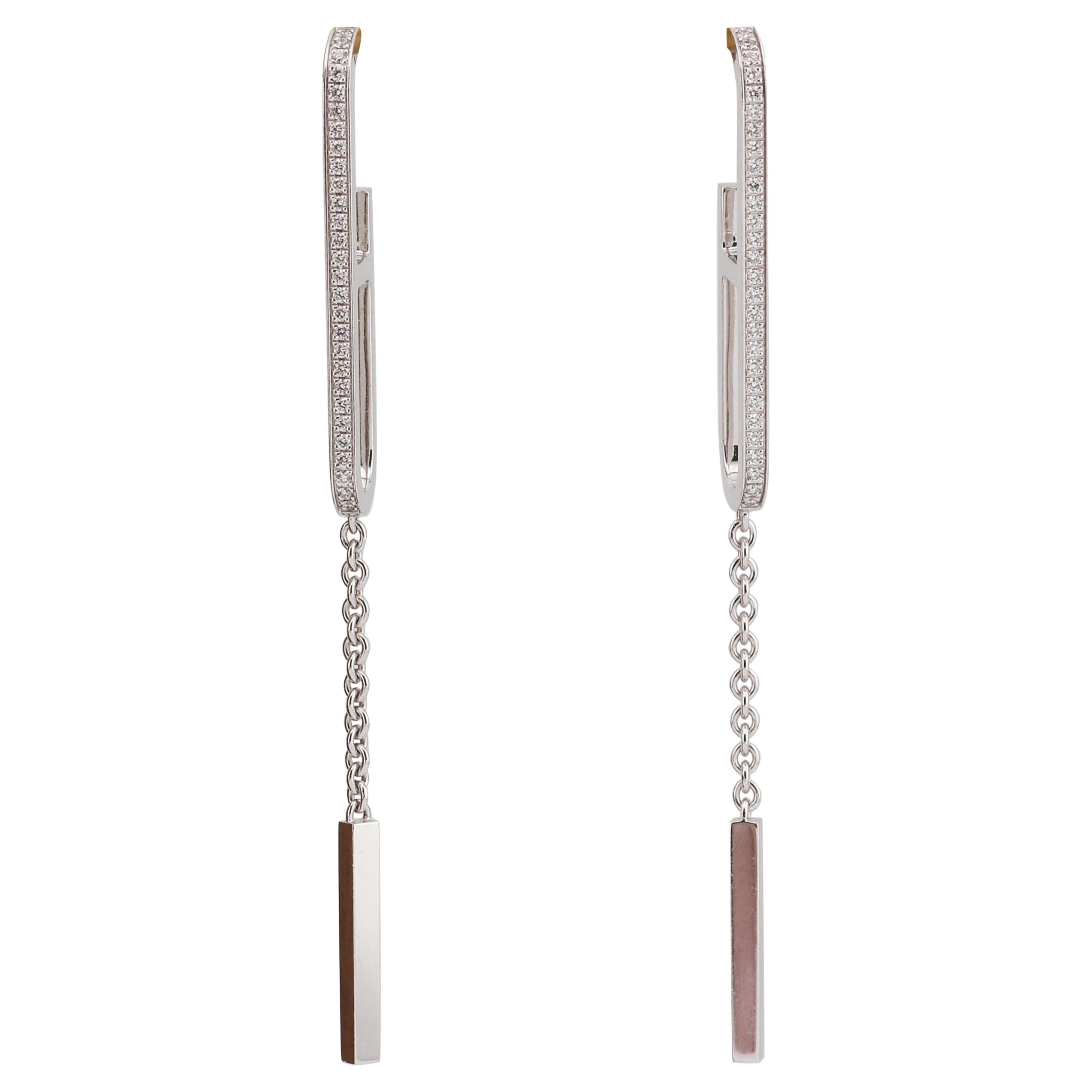 Hermes Chaine D'Ancre Diamond 18K White Gold Dangling Earrings