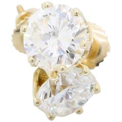 Classic 14 Karat Yellow Gold 2.30 Carat Diamond Studs 3